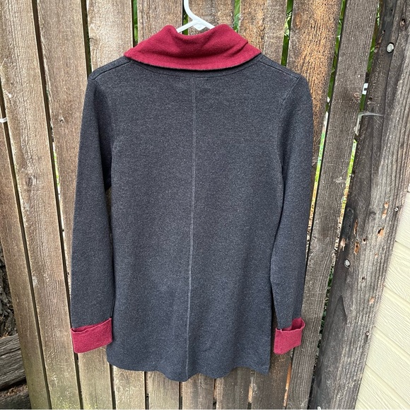 Cynthia Rowley Charcoal Gray & Burgundy Funnel Neck Sweater Tunic Sz S - Picture 7 of 14
